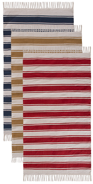 Red Kohima Cotton Woven Stripe Rug 90 X, Red Stripe Rugs Uk