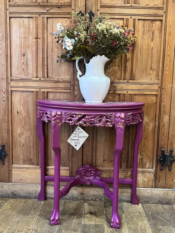 Hand painted vintage half moon console table